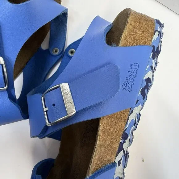 Birki’s By Birkenstock Leather Blue Strap Sandal Camo Sole Size 37 L6 M4 - Picture 9 of 9